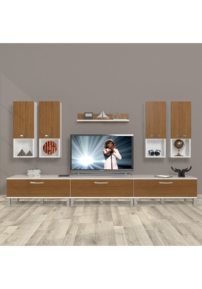 Decoraktiv Eko 8da Slm Krom Ayaklı Tv Ünitesi Tv Sehpası Beyaz - Ceviz