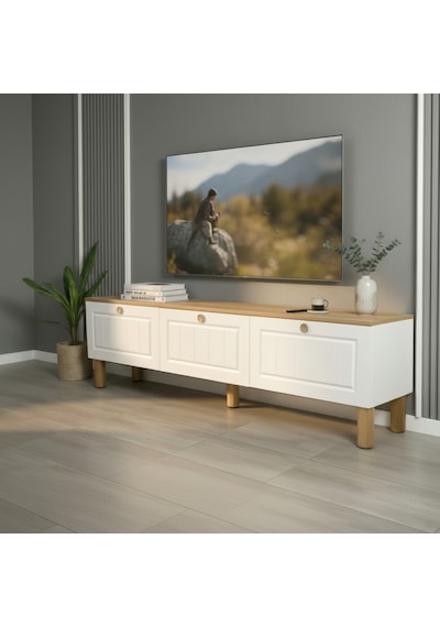 Zenith Membran Mdf Kapaklı Modern Tv Ünitesi - Beyaz Beyaz