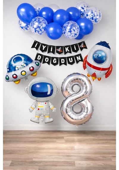 Patladı Gitti Uzay Konsepti Doğum Günü Parti Kutlama Seti Astronot, Ufo Ve Uzay Gemisi Folyo Balon Set 5 Diğer
