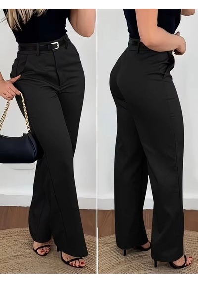 DefyModa Kadın Yüksek Bel Kemersiz Atlas Pantolon Siyah