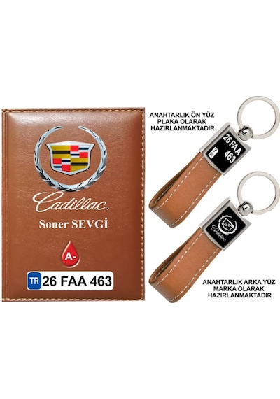 Plakanıza Özel Cadillac Logolu Taba Ruhsat Kabı Ve Anahtarlık