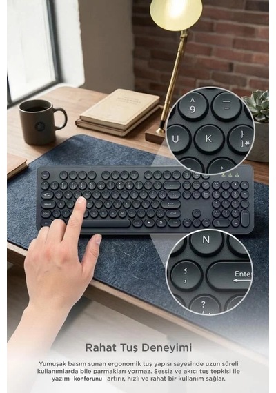 Özel Seri Ofis Ev Ürün Kablolu Q Klavye Retro Daktilo Görünümlü Tk09 Siyah