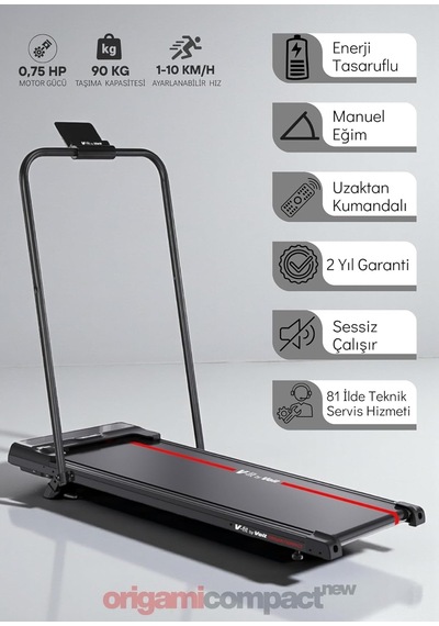 V-fıt By Voit Origami Compact Koşu Bandı Ev Tipi Katlanabilir Yürüyüş Bandı 750w Energy Saver Motor, 1-10 Km/s,