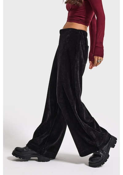 Kadın Siyah W5-1 Palazzo Fit Velvet Kadife Kumaş Pantolon