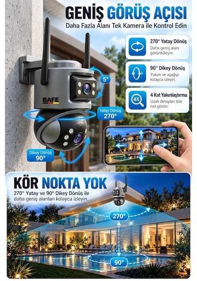 Baff Ics-5632 6mp Çift Lens Wifi Akıllı Güvenlik Kamerası Ptz Aı İnsan Algılama Hareket Takip Gece Görüşlü