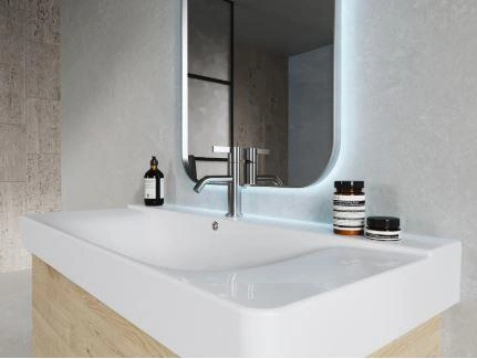 Turkuaz Yeni Mona Etajer Uyumlu Lavabo 100 45 Cm Beyaz