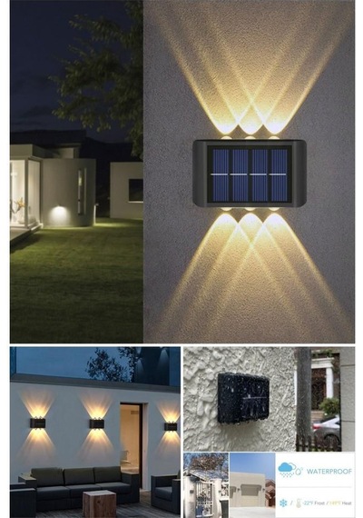 2'li Solar Duvar Aydınlatması 6 Ledli Gün Işığı Açık Mavi
