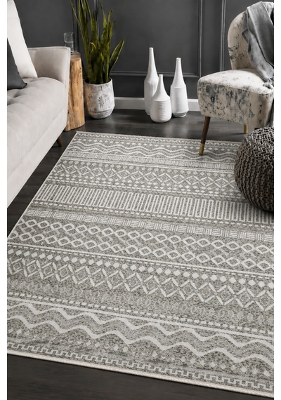Bukle Gri Beyaz Kilim Yıkanabilir Kaymaz Taban Şönil Kilim Salon Oturma Odası Halısı Bk486