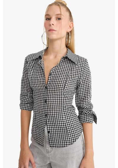 Defacto Coool Fitted Kareli Poplin Uzun Kollu Gömlek G0994ax25aubk81 Siyah
