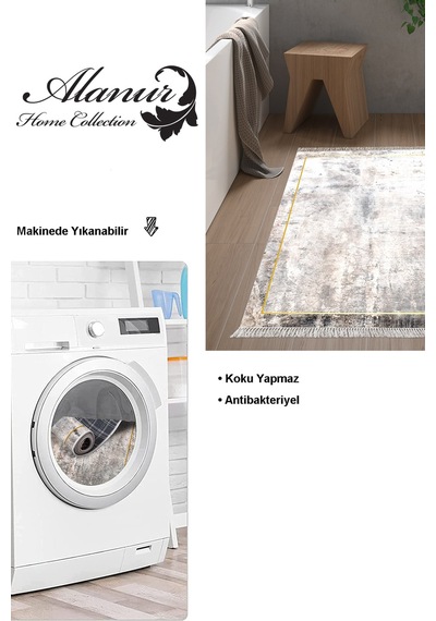 Dekoreko Kaymaz Taban Djt Banyo Halısı Star Pamuk Saçaklı Modern M12271 gri
