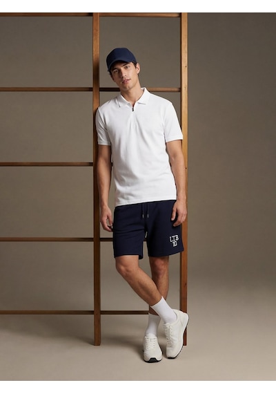 Fermuarlı Pike Polo Yaka Beyaz T-shırt Beyaz