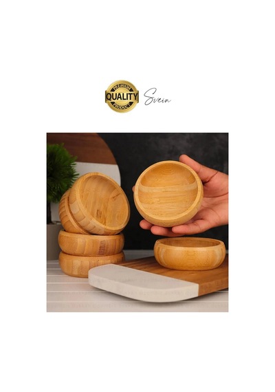 Premium 3'lü Doğal Bambu Çerezlik Seti Ahşap Dekoratif Sade Kase Yuvarlak Atıştırmalık Kabı Sosluk çok renkli