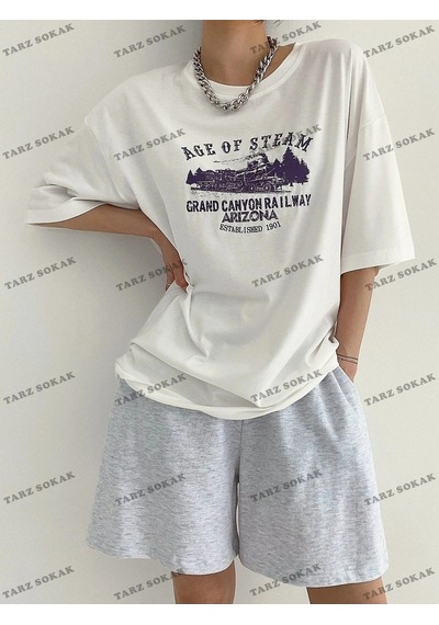 Startmore Ageo Of Steam Baskılı Oversize Kalıp Unisex T-shirt Beyaz
