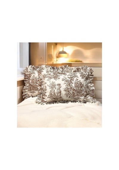 Fırfırlı Yastık Kılıfı Tek Kişilik Fransız Kır Evi Stili 2'li 50 X 70 Cm Kahverengi