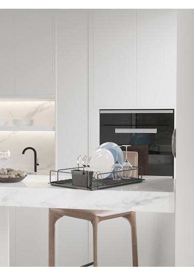 Sas Haus Premium Siyah Tek Katlı Bulaşıklık, Dayanıklı Paslanmaz Termoplastik Kaplama Tepsili, Kaşıklıklı Siyah