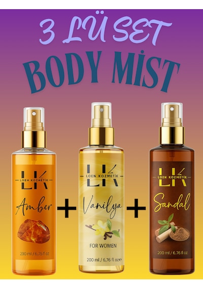 Loen Kozmetik Amber + Sandal + Vanilla Vücut Spreyi 3 x 200 ML