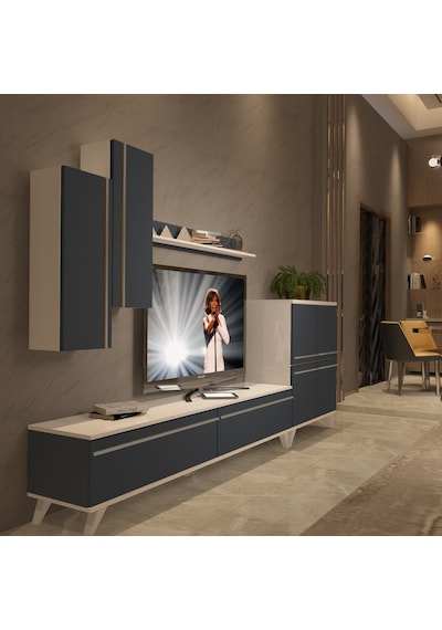 Decoraktiv Eko 6 Mdf Std Retro Tv Ünitesi Tv Sehpası Beyaz - Antrasit