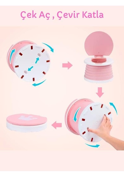 Katlanabilir Çocuk Tuvaleti, Çok Fonksiyonlu Alıştırma Tuvaleti, Carry Potty, Taşınabilir Lazımlık Pembe