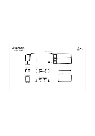 Mitsubishi Pajero Sport Torpido Kaplama 1998-2002 12 Parça Siyah Karbon