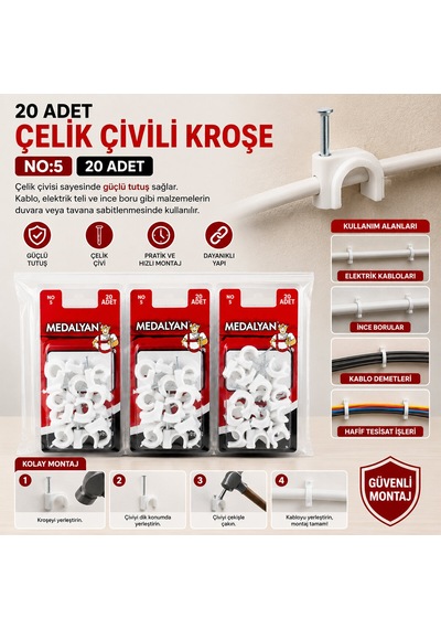 Medalyan Dl-41 Çelik Çivili Kroşe No 5 - 20'li Paket 0 - 10 CM