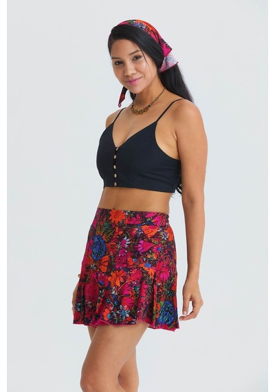 İnce Askılı Düğme Detaylı Crop Bluz Siyah