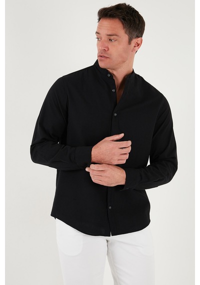 Buratti Keten Görünümlü Pamuklu Regular Fit Hakim Yaka Erkek Gömlek Cf25S112637 Siyah