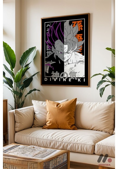 Dragon Ball Divine Ki Poster, Ahşap Çerçeveli Duvar Tablosu - Anime Severlere Özel Hediye