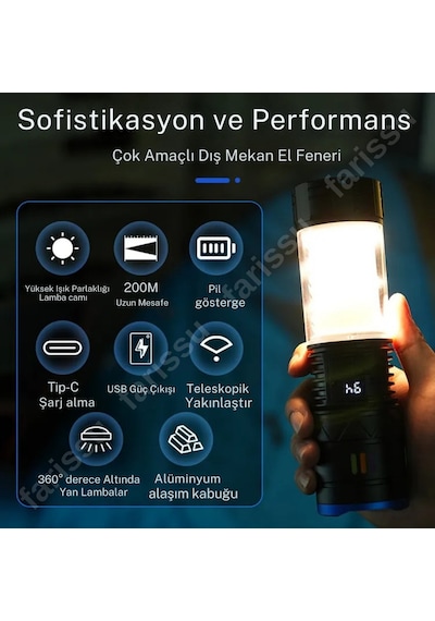 Farissu 800 Lümen Gücünde Şarjlı El Feneri Karanlıkta Tek İhtiyacınız Çok Renkli