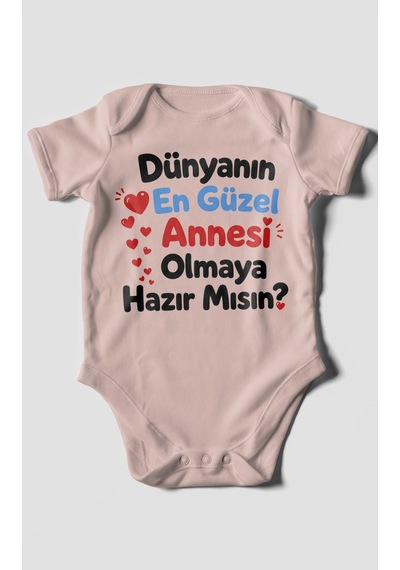 Morivokids Anneye Özel Kısa Kollu Bebek Body %100 Pamuk Zbn177-kk Pastel Pembe