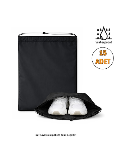 Microcase Su Geçirmez İpli Ayakkabı Eşya Düzenleyici Seyahat Çantası Hurç 44,5x34 Cm 15 Adet Al5504 Siyah