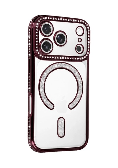 Zenviya21 Newface Apple İphone 18 Pro Max Joke Simli Magneticsafe Kılıf - Bordo Zenya785 renkli