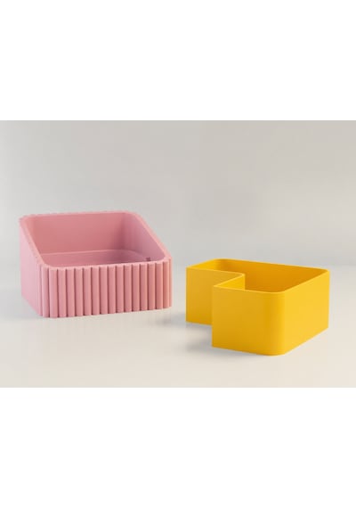 3d Baskı Fıstık Kasesi - Çift Hazneli Kabuk Ayırıcı Sunum Kasesi - Pembe Sarı