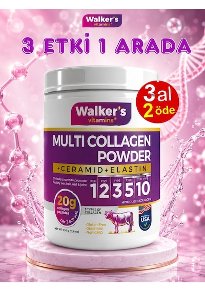 Walker's Vitamins %100 Saf Ve Doğal Ceramide, Elastin, Cranberry, İçeren Çift Hidrolize Kolajen - Collagen