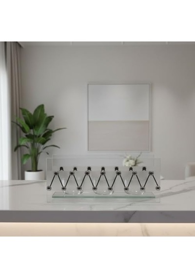 Cam Dekoratif Zikzak Tasarımlı Şamdan 20x9 Cm Tealight Ve Banyo Düzenleyici Modern Ev Ofis Masaüstü Aksesuar Çok Renkli