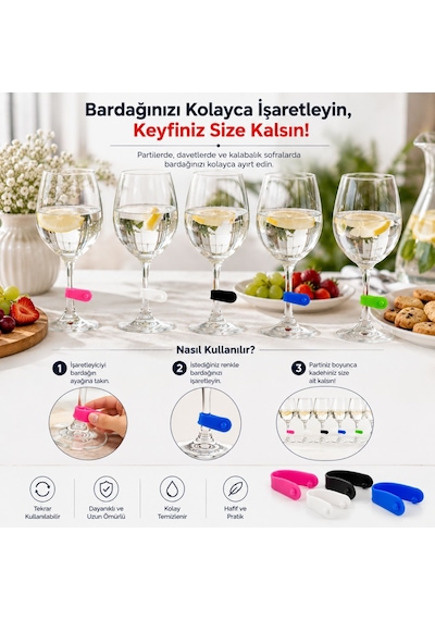 Mottopi Renkli Kadeh Işaretleyici,tekrar Kullanılabilir Bardak Işaretleyici,kadeh Ayırıcı,kadeh Işaretleyici-6 Adet Çok Renkli