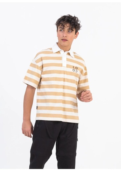 Zekids Erkek Çocuk Pamuklu Çizgili Polo Yaka Tshirt-12905-bej Bej