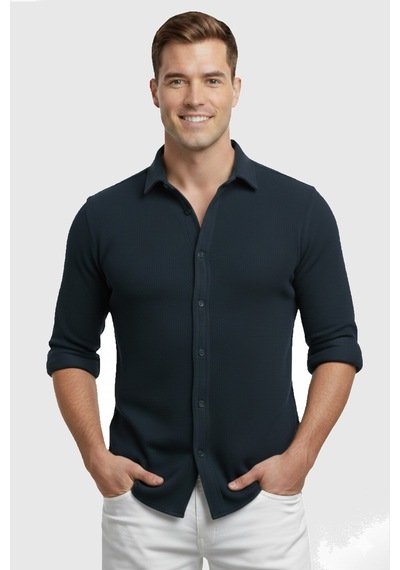 Rizzup Lacivert Slim Fit Örme Kumaş Likralı Erkek Gömlek Nefes Alan Esnek Ve Modern Tasarım 2602604