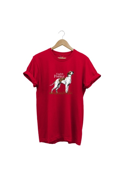 Hunting Avcılık English Pointer Av Köpeği Baskılı %100 Pamuk Regular Fit Unisex T-shirt Kırmızı