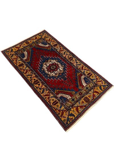 El Dokuması Eski Yaşlı Yahyalı Halısı 128x230 Kök Boyası Renkli %100 Yün Halı Kırmızı