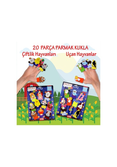 2 Set - 20 Parça Tox Çiftlik ve Uçan Hayvanlar Parmak Kukla T220