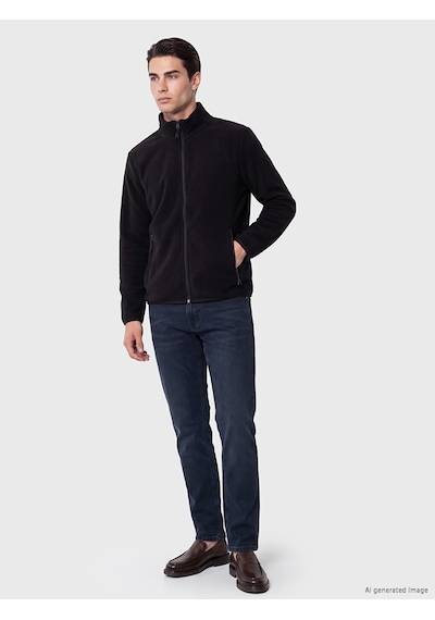 Lcwaıkıkı Classic Siyah Dik Yaka Erkek Polar Fermuarlı Sweatshirt