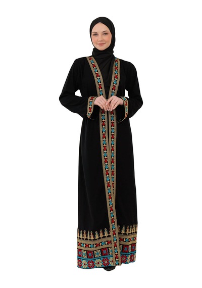 Zaytoon Filistin Nakışlı Lüks Lexus Kumaş Modern Abaya C100064 Çok Renkli