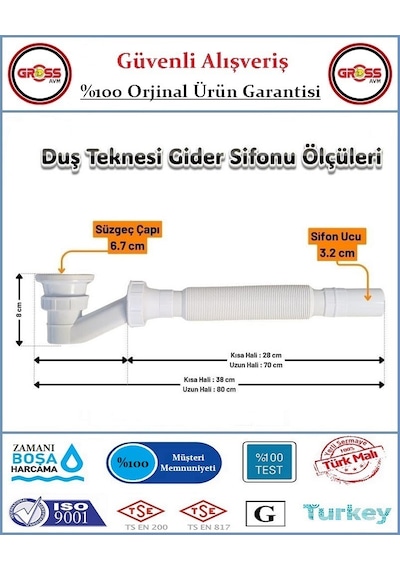 Duş Teknesi Gider Sifonu - Duşakabin Tekne Tropleni Körüklü Beyaz