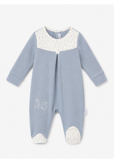 Babyhola Tavşan Desenli %100 Pamuk Modal Patikli Bebek Tulumu 15232 Gri