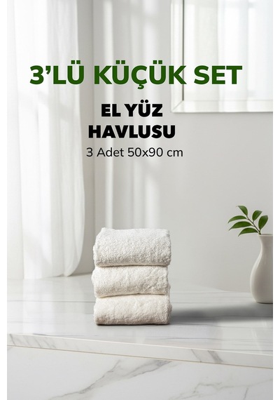 3 Lü Kareli Beyaz Renk Yumuşak Pamuk El Yüz Havlusu Seti 50x90 Cm