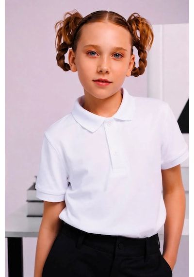 Minigimin Cicileri Polo Yaka Kısa Kol Unisex Çocuk Okul Tşörtü - Beyaz