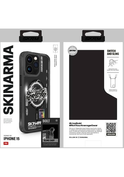 Apple Uyumlu iPhone 15 Pro Max Kılıf Magsafe Şarj Özellikli Yazı Desenli Skinarma Bolt Siyah