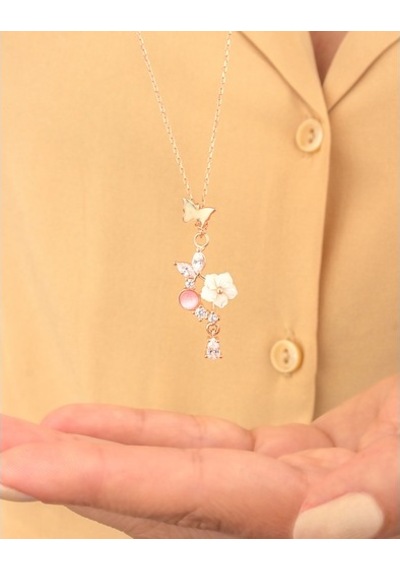 925 Ayar Gümüş Kelebek Bahçesi Kolye Küpe Set