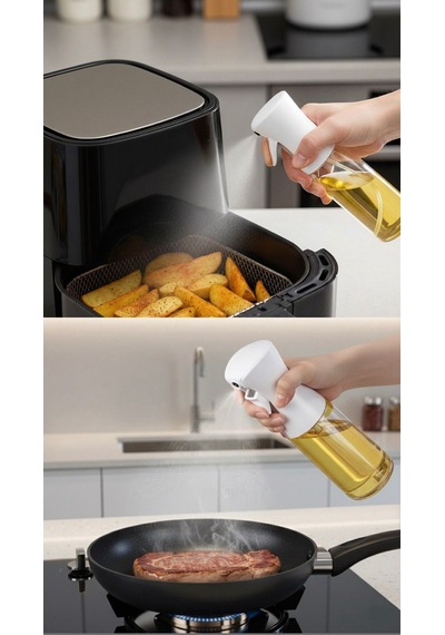 Püskürtmeli Sprey Yağdanlık Cam Şişe Airfryer Sprey Yağdanlık Beyaz