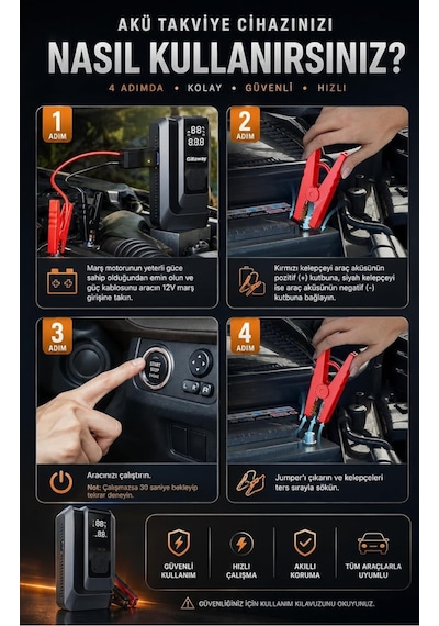 Jump Starter 4 Ü Bir Arada 18000 Mah Awareness Auron